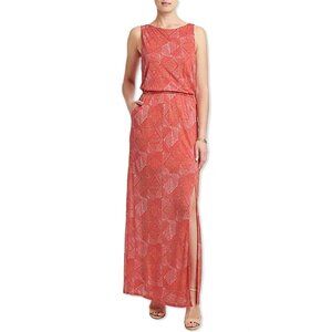 NWT Batik-Dotted Diamond Pattern Orange Maxi Dress w Pockets - Women's Size L